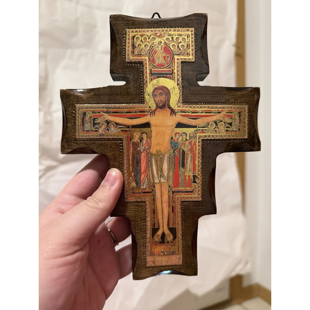 San Damiano Cross 8in Wood Vintage